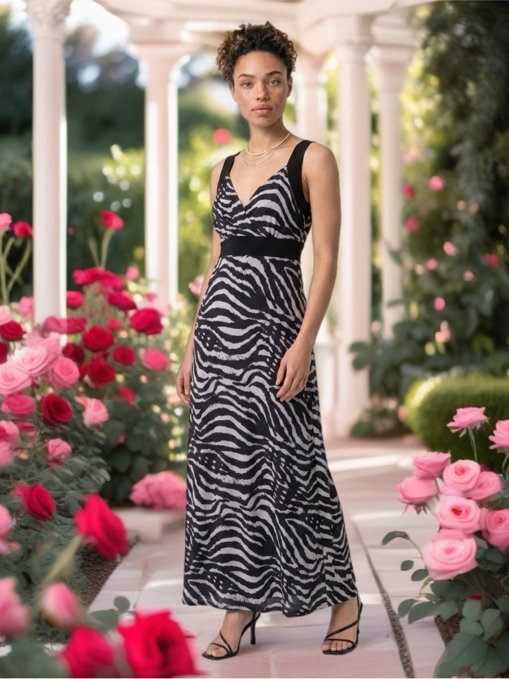 ❤️Price Drop❤️Casual Land Black and Silver Sleeveless V-Neck Maxi Dress